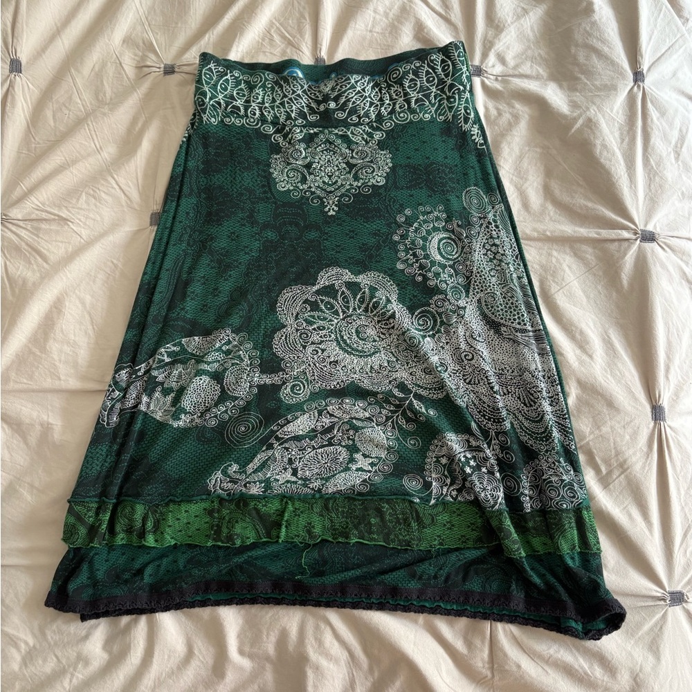 Desigual Green Paisley Design Skirt